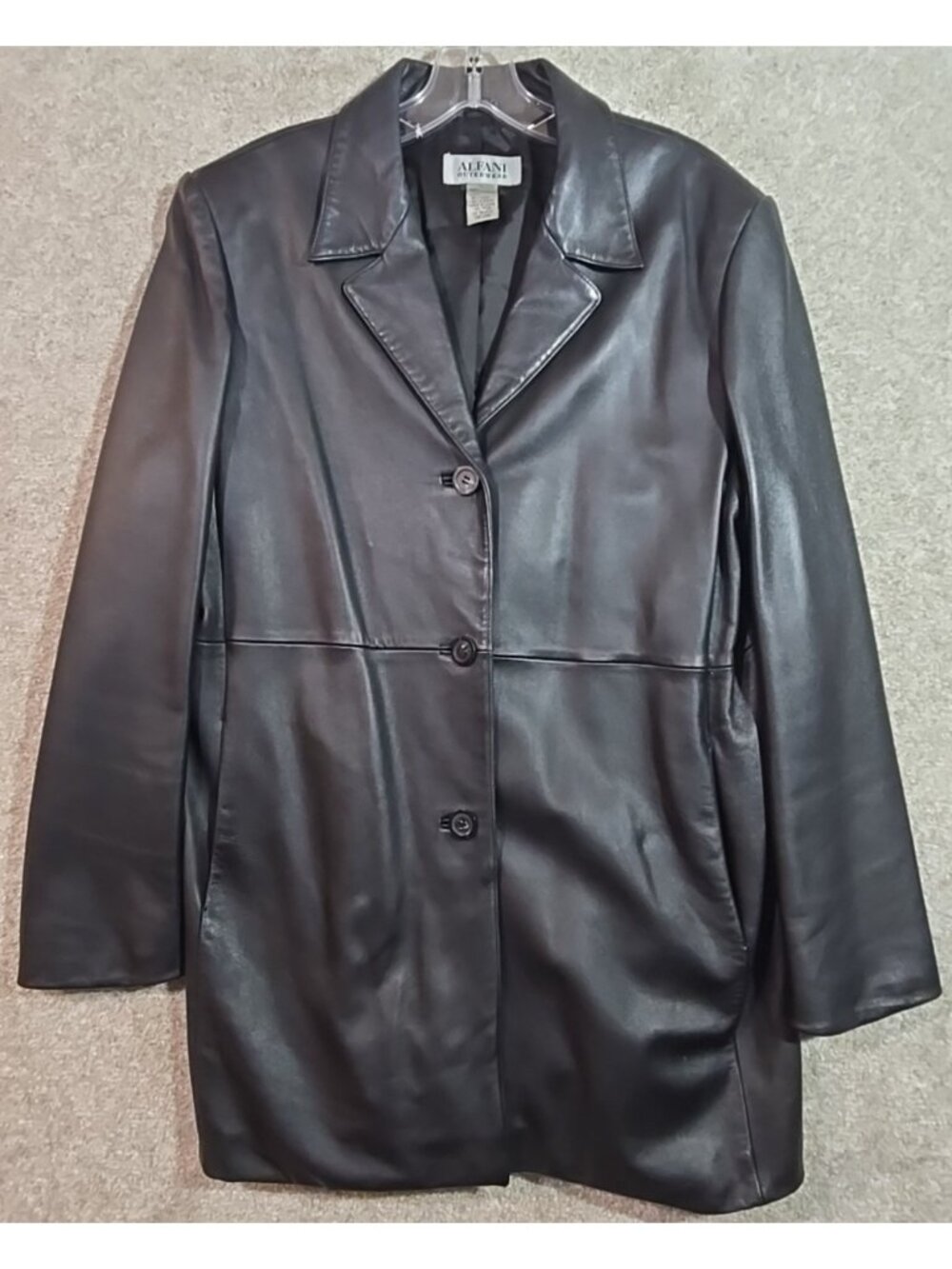 Alfani Outerwear Genuine Leather Coat Jacket Mid-Length Lined Black Women's L